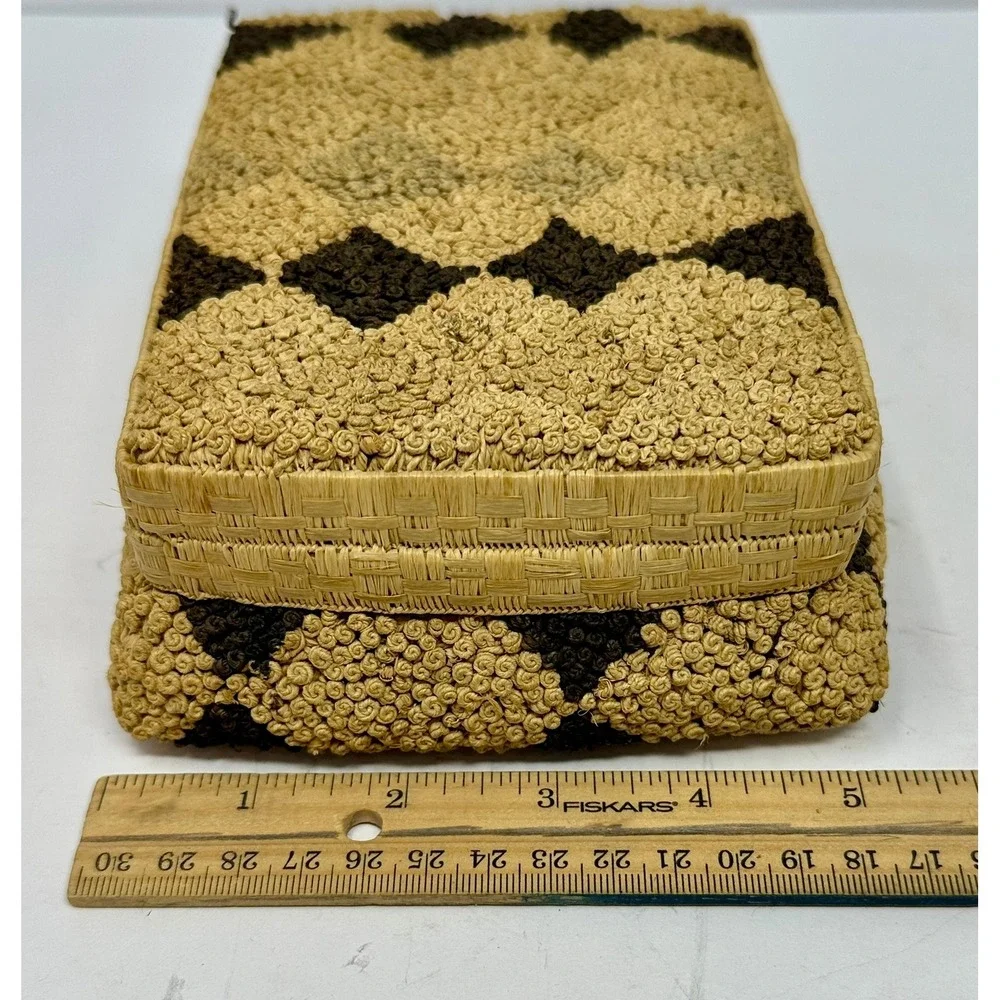 Vintage Hand Woven Raffia Straw Decorative Box Diamond Pattern Boho Decor‎ 6.5